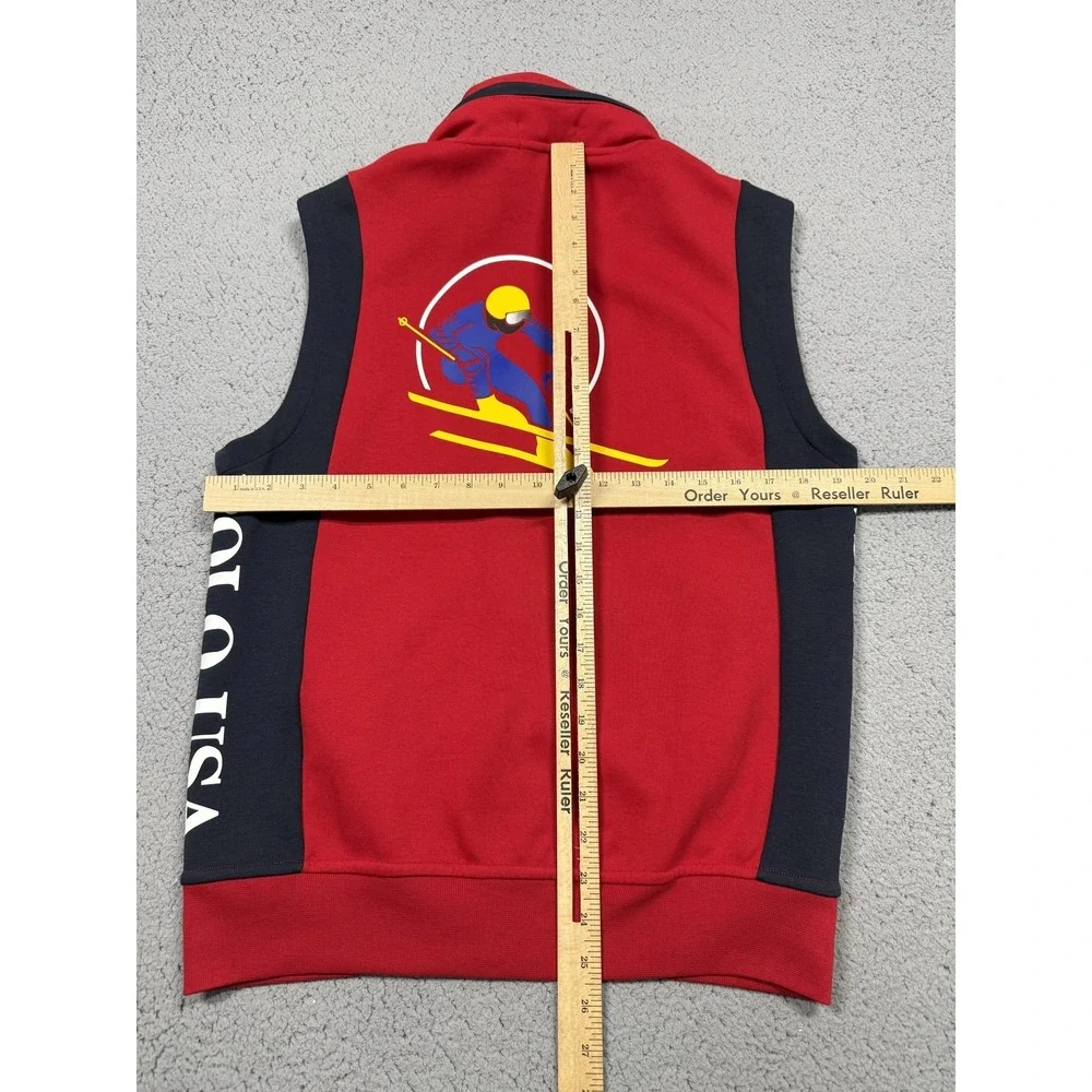 Polo Ralph Lauren Ski USA Vest Mens Small Red Fleece Graphic‎ Hooded Zip Polo